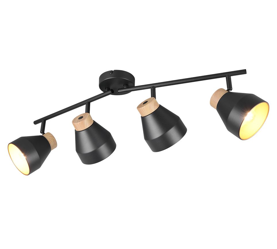Valentin spot 4-pc E14 matt black/gold/wood — R81924032