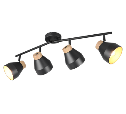 Valentin spot 4-pc E14 matt black/gold/wood — R81924032
