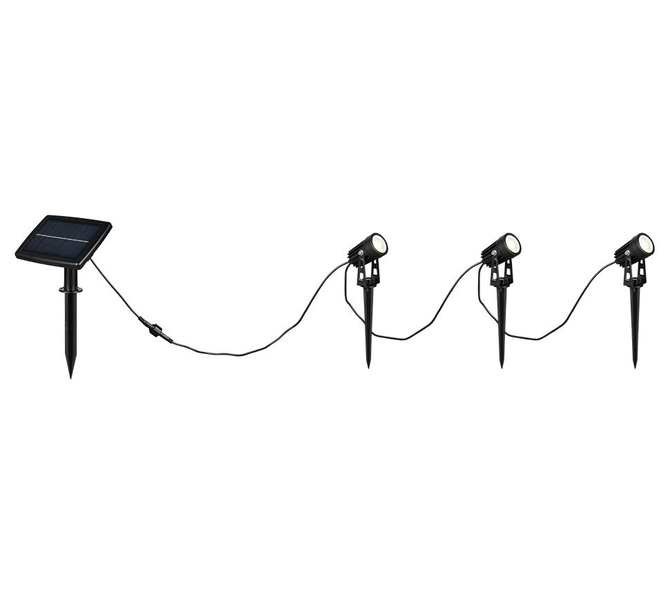 Obidos hybrid solar LED spotlight 3-pc matt black rechargeable dusk sensor 4000K — R83256332