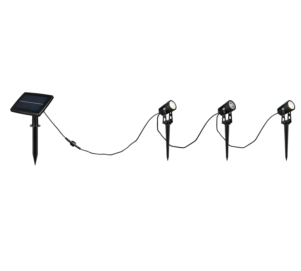 Obidos hybrid solar LED spotlight 3-pc matt black rechargeable dusk sensor 4000K — R83256332