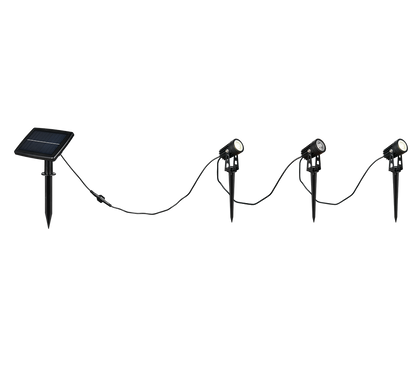 Obidos hybrid solar LED spotlight 3-pc matt black rechargeable dusk sensor 4000K — R83256332