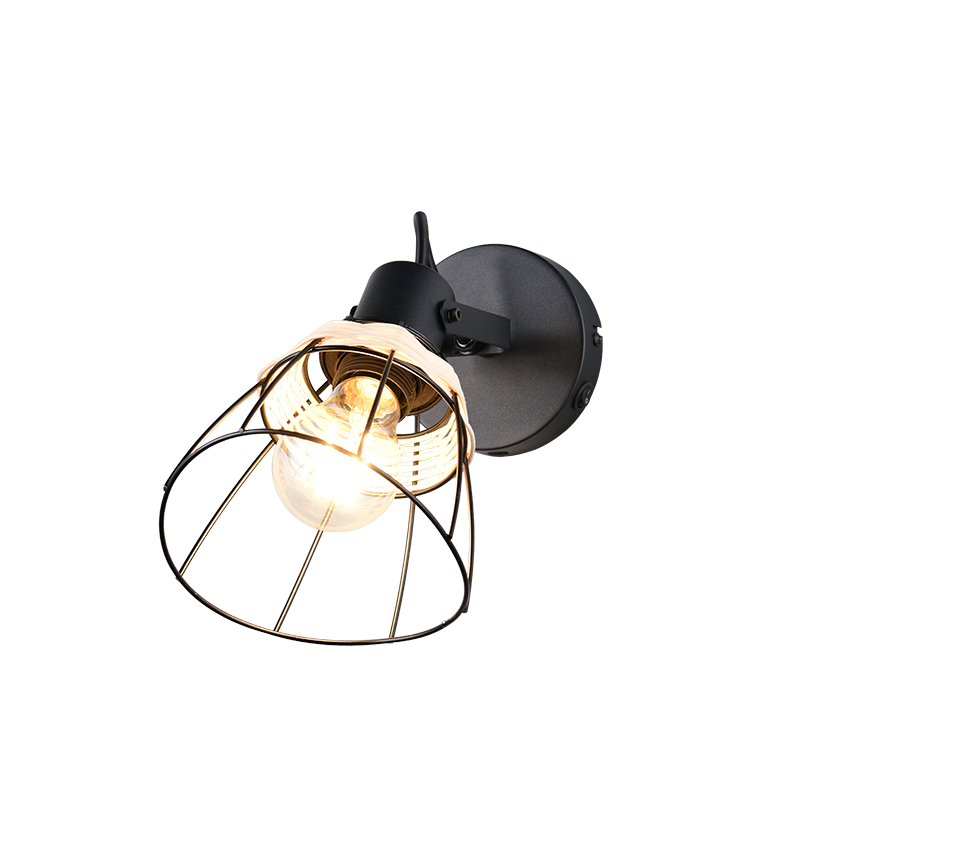 Jerome spot 1-pc E27 matt black/rattan — R86231732