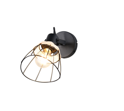 Jerome spot 1-pc E27 matt black/rattan — R86231732