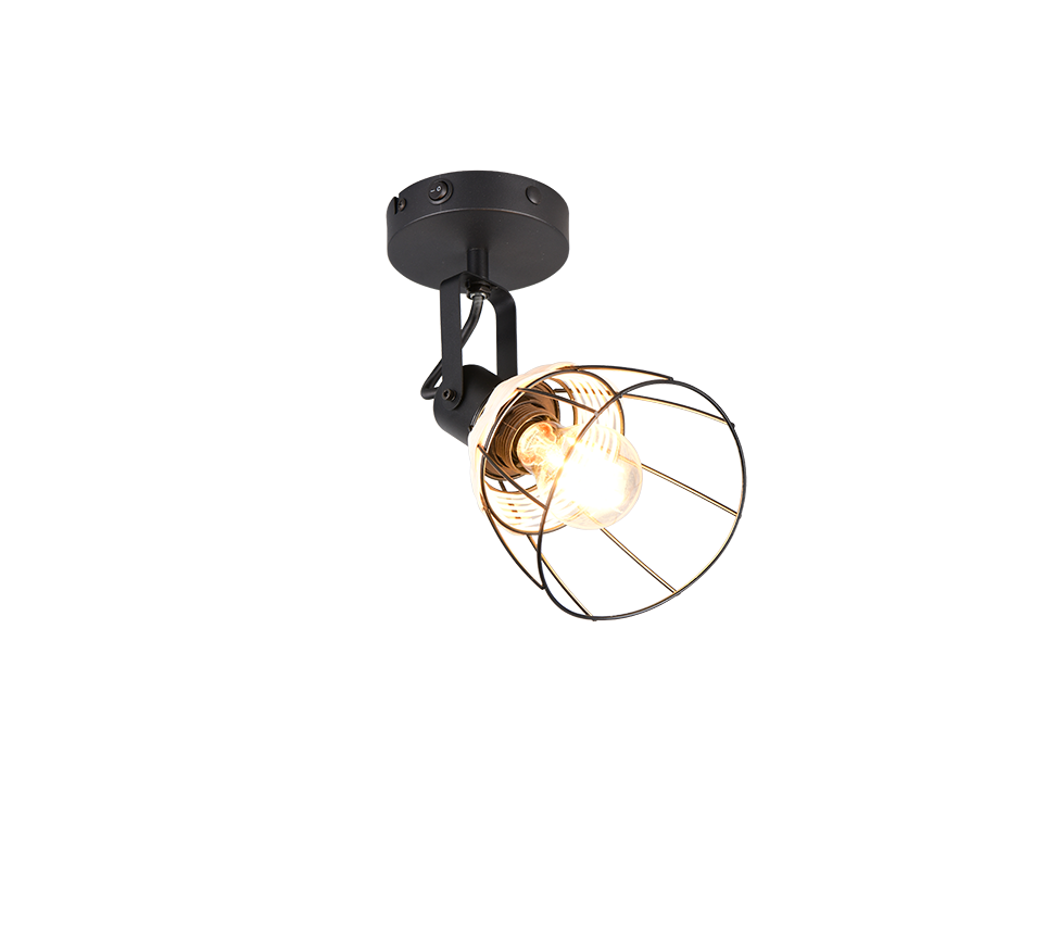 Jerome spot 1-pc E27 matt black/rattan — R86231732
