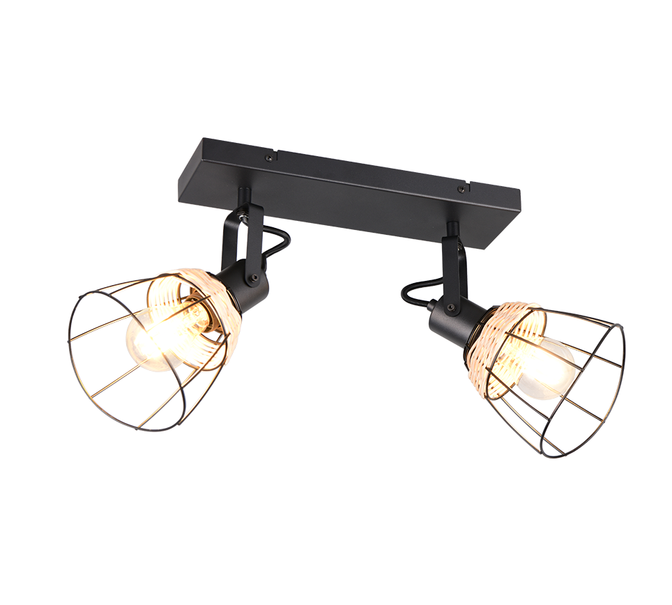 Jerome spot 2-pc E27 matt black/rattan — R86232032