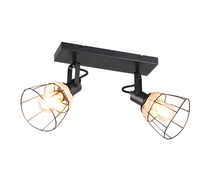 Jerome spot 2-pc E27 matt black/rattan — R86232032