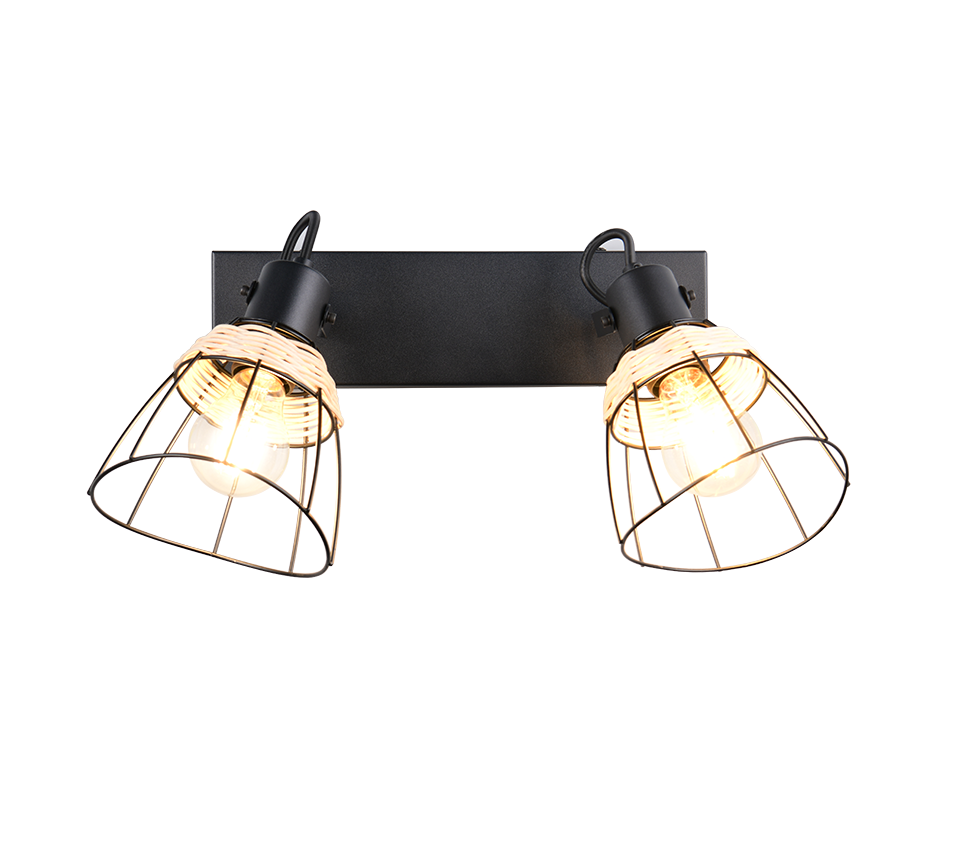 Jerome spot 2-pc E27 matt black/rattan — R86232032