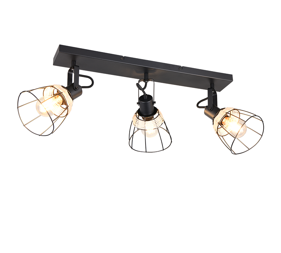 Jerome spot 3-pc E27 matt black/rattan — R86233032