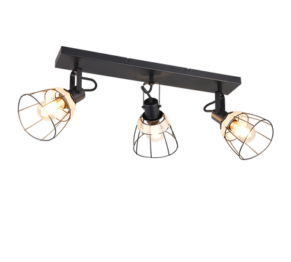 Jerome spot 3-pc E27 matt black/rattan — R86233032
