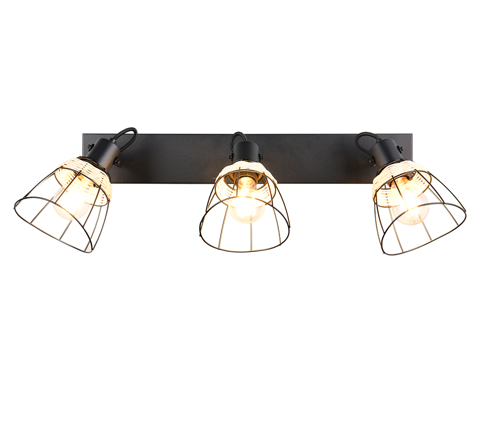 Jerome spot 3-pc E27 matt black/rattan — R86233032