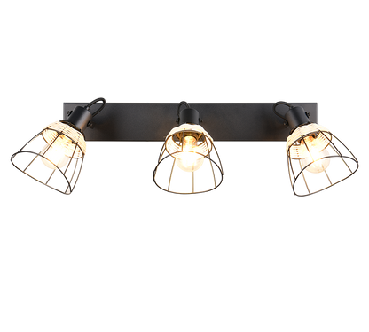 Jerome spot 3-pc E27 matt black/rattan — R86233032