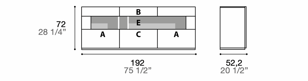 Manufacturer technical diagram of Alf DaFrè Metropolis PSC540. Diagram shows this composition, not a finish photograph.