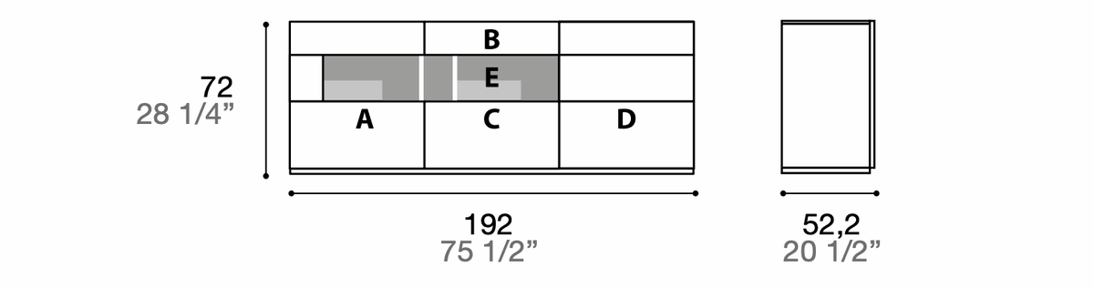 Manufacturer technical diagram of Alf DaFrè Metropolis PSC541. Diagram shows this composition, not a finish photograph.