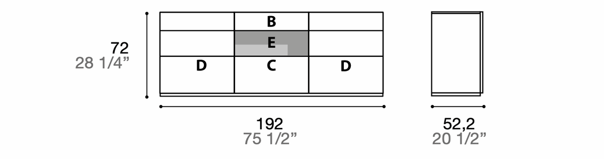 Manufacturer technical diagram of Alf DaFrè Metropolis PSC542. Diagram shows this composition, not a finish photograph.