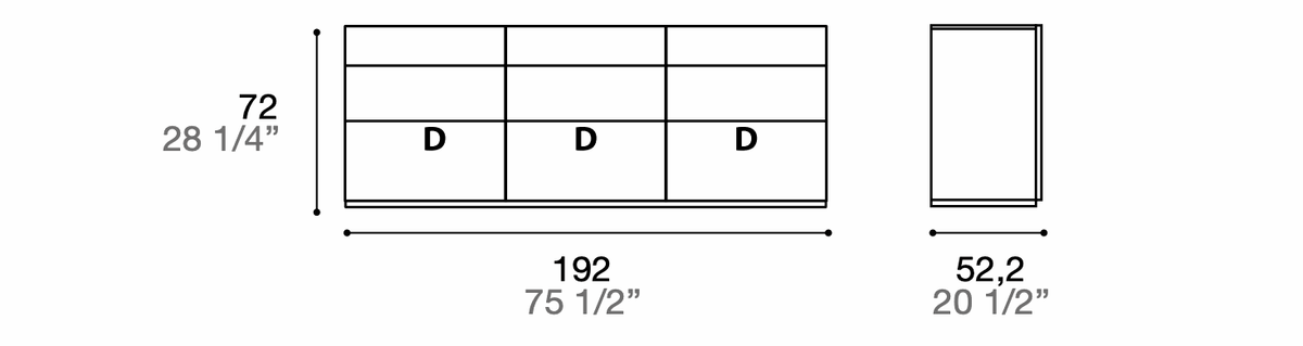 Manufacturer technical diagram of Alf DaFrè Metropolis PSC543. Diagram shows this composition, not a finish photograph.