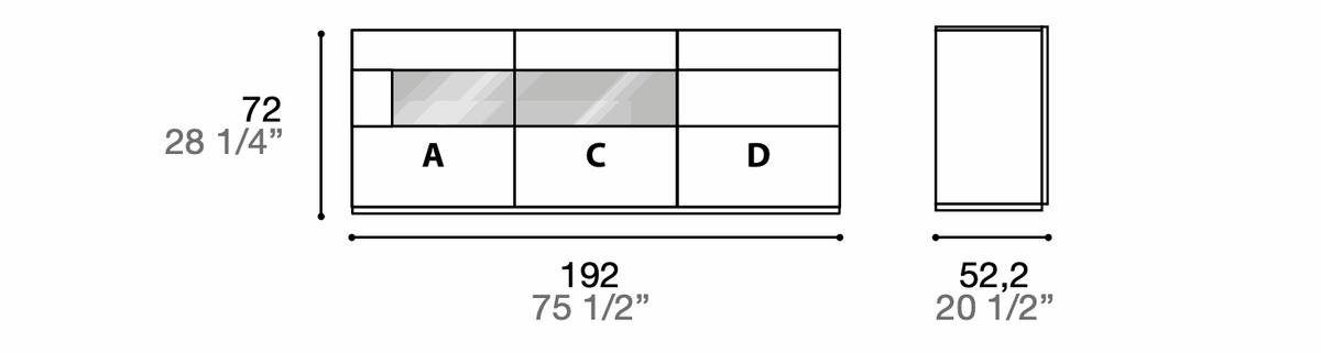 Manufacturer technical diagram of Alf DaFrè Metropolis PSC545. Diagram shows this composition, not a finish photograph.