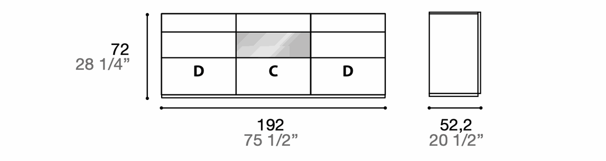 Manufacturer technical diagram of Alf DaFrè Metropolis PSC546. Diagram shows this composition, not a finish photograph.