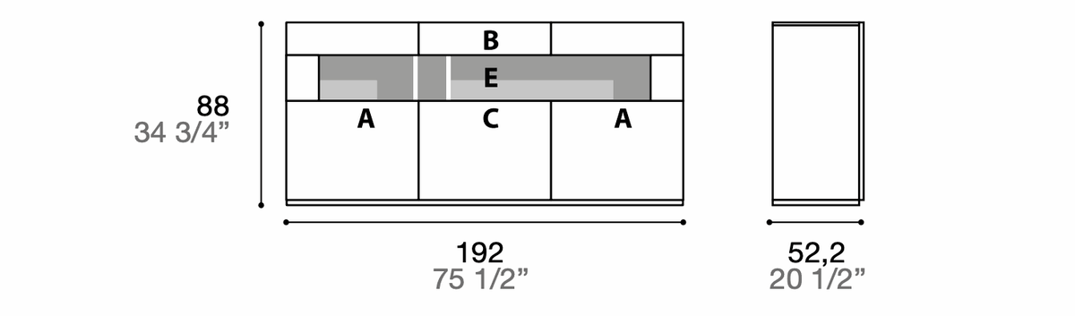 Manufacturer technical diagram of Alf DaFrè Metropolis PSC547. Diagram shows this composition, not a finish photograph.