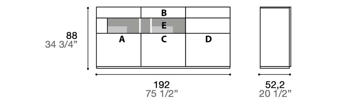 Manufacturer technical diagram of Alf DaFrè Metropolis PSC548. Diagram shows this composition, not a finish photograph.