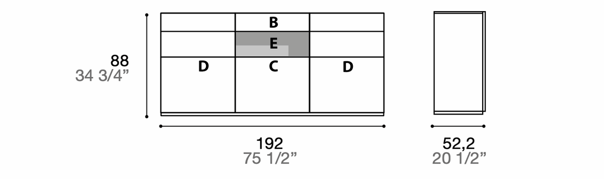 Manufacturer technical diagram of Alf DaFrè Metropolis PSC549. Diagram shows this composition, not a finish photograph.