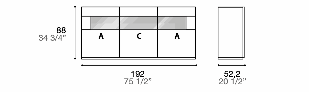 Manufacturer technical diagram of Alf DaFrè Metropolis PSC551. Diagram shows this composition, not a finish photograph.