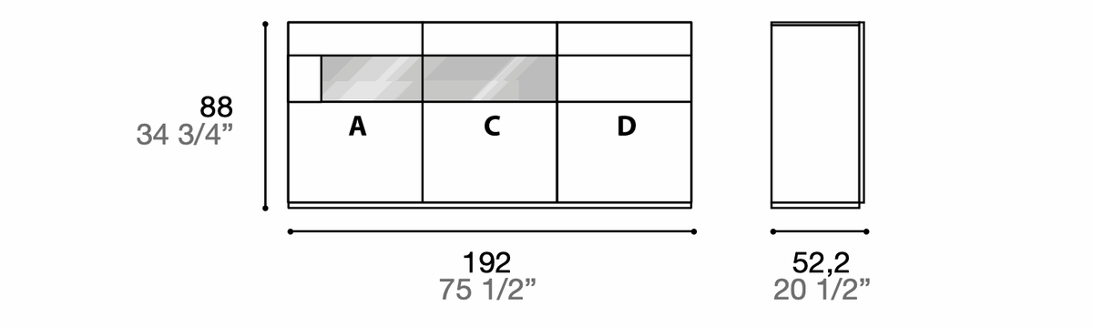 Manufacturer technical diagram of Alf DaFrè Metropolis PSC552. Diagram shows this composition, not a finish photograph.