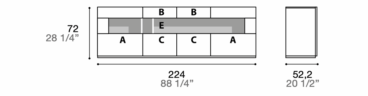 Manufacturer technical diagram of Alf DaFrè Metropolis PSC554. Diagram shows this composition, not a finish photograph.