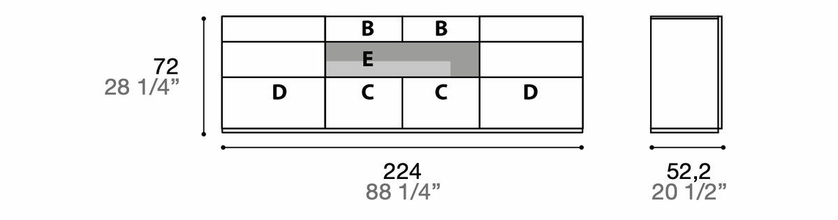 Manufacturer technical diagram of Alf DaFrè Metropolis PSC556. Diagram shows this composition, not a finish photograph.