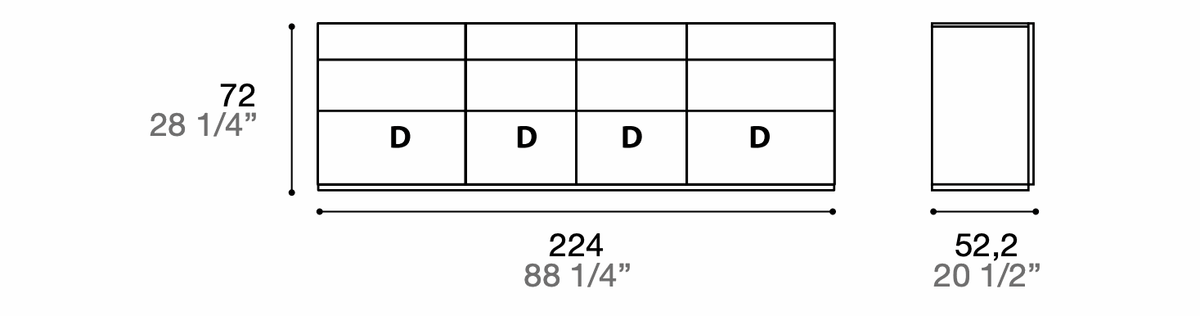 Manufacturer technical diagram of Alf DaFrè Metropolis PSC557. Diagram shows this composition, not a finish photograph.