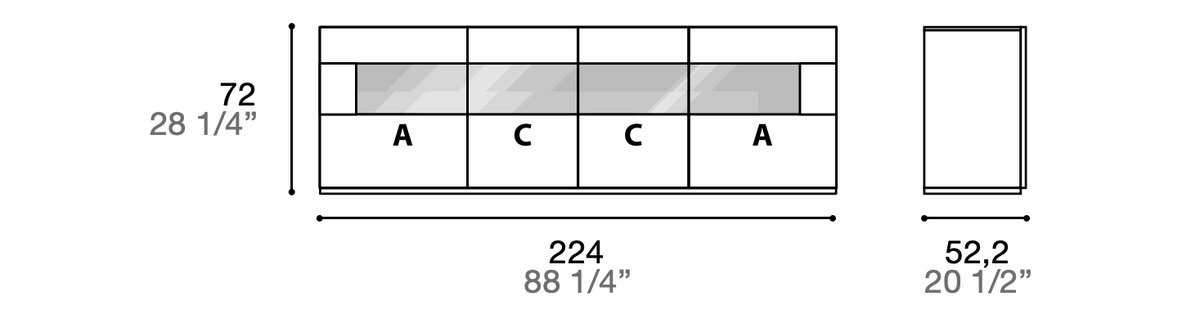Manufacturer technical diagram of Alf DaFrè Metropolis PSC558. Diagram shows this composition, not a finish photograph.