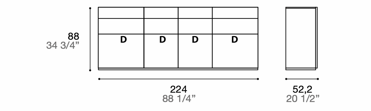 Manufacturer technical diagram of Alf DaFrè Metropolis PSC564. Diagram shows this composition, not a finish photograph.