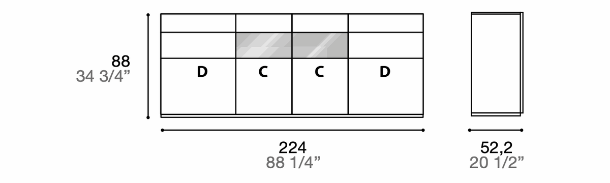 Manufacturer technical diagram of Alf DaFrè Metropolis PSC567. Diagram shows this composition, not a finish photograph.