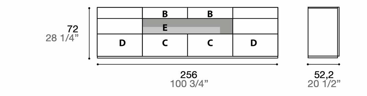 Manufacturer technical diagram of Alf DaFrè Metropolis PSC570. Diagram shows this composition, not a finish photograph.