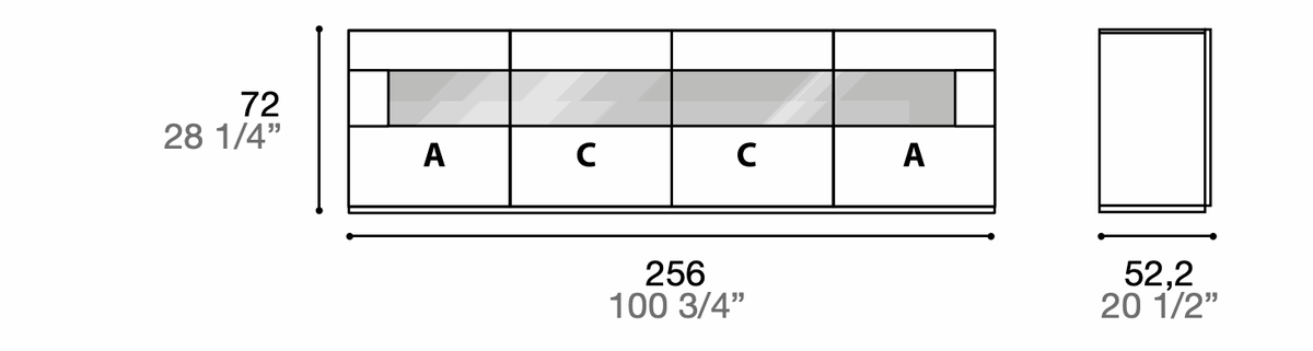 Manufacturer technical diagram of Alf DaFrè Metropolis PSC572. Diagram shows this composition, not a finish photograph.