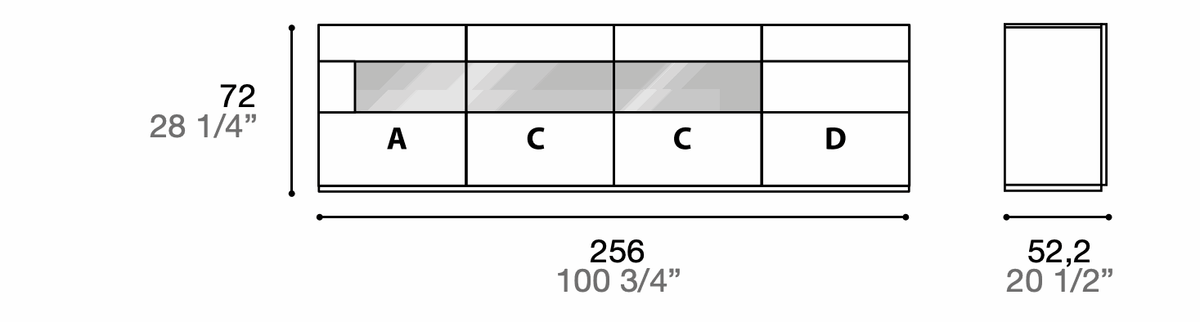 Manufacturer technical diagram of Alf DaFrè Metropolis PSC573. Diagram shows this composition, not a finish photograph.