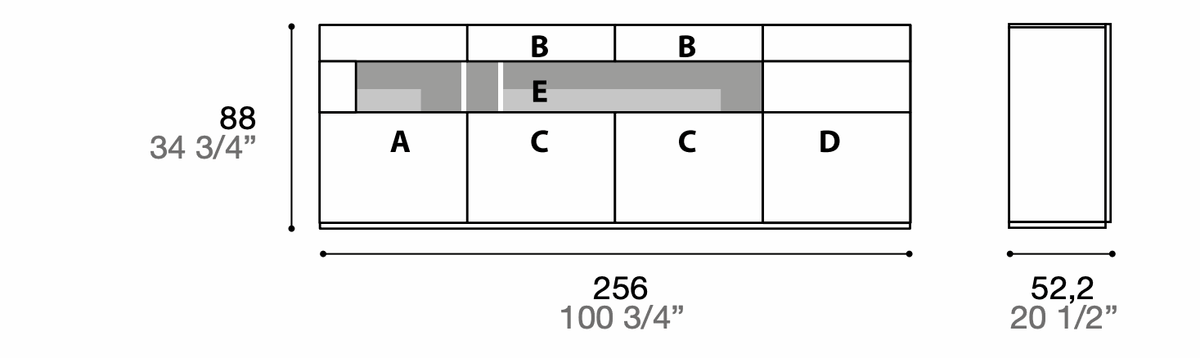 Manufacturer technical diagram of Alf DaFrè Metropolis PSC576. Diagram shows this composition, not a finish photograph.
