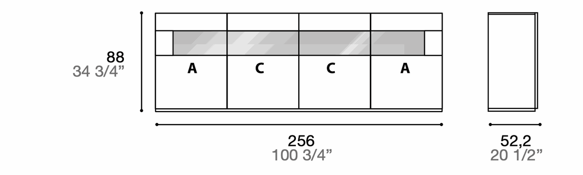 Manufacturer technical diagram of Alf DaFrè Metropolis PSC579. Diagram shows this composition, not a finish photograph.