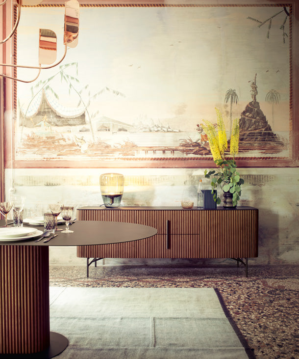 Alf DaFrè Rigadin PSD501 metal-top sideboard in walnut-tinted ash; room accessories not included