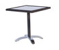 Bizzotto Six square table 70 × 70 cm, article 3660318, coffee brown woven top with glass and aluminium four-star base