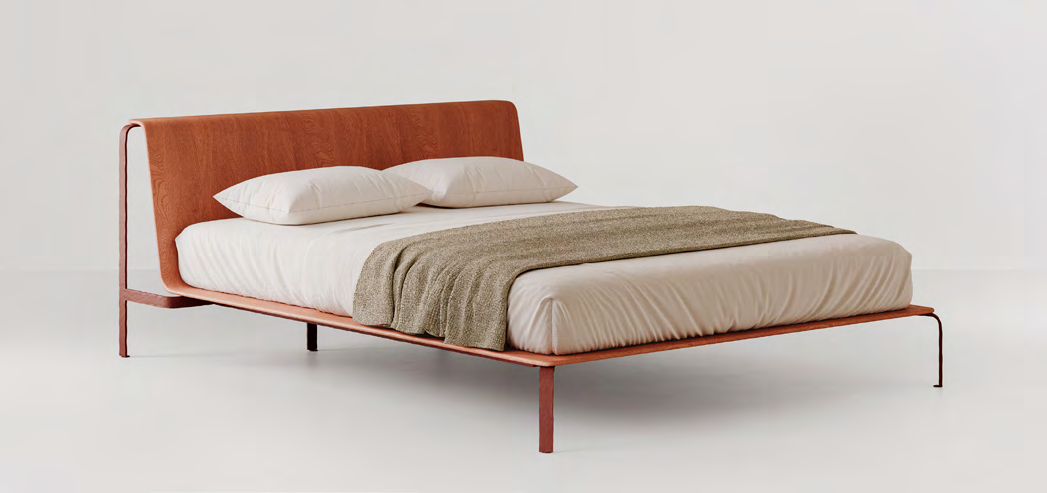 Bolzan Bend-e Wood Bed — representative catalogue photograph; finish and upholstery may differ