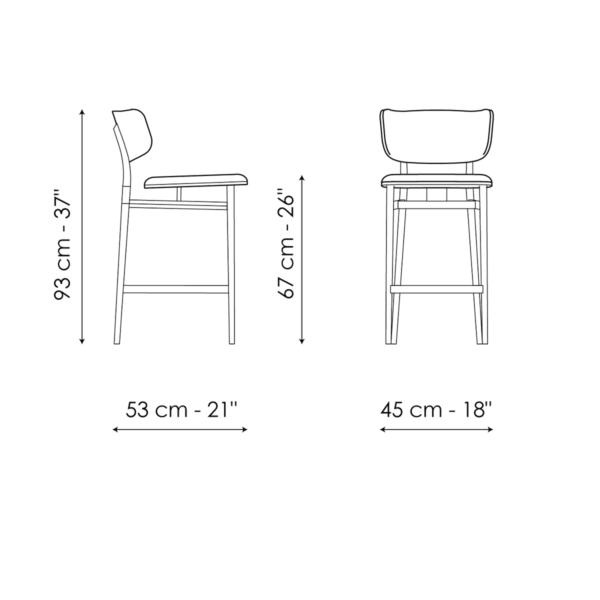 Bonaldo Noor too H 67 Stool — manufacturer model and dimension drawing
