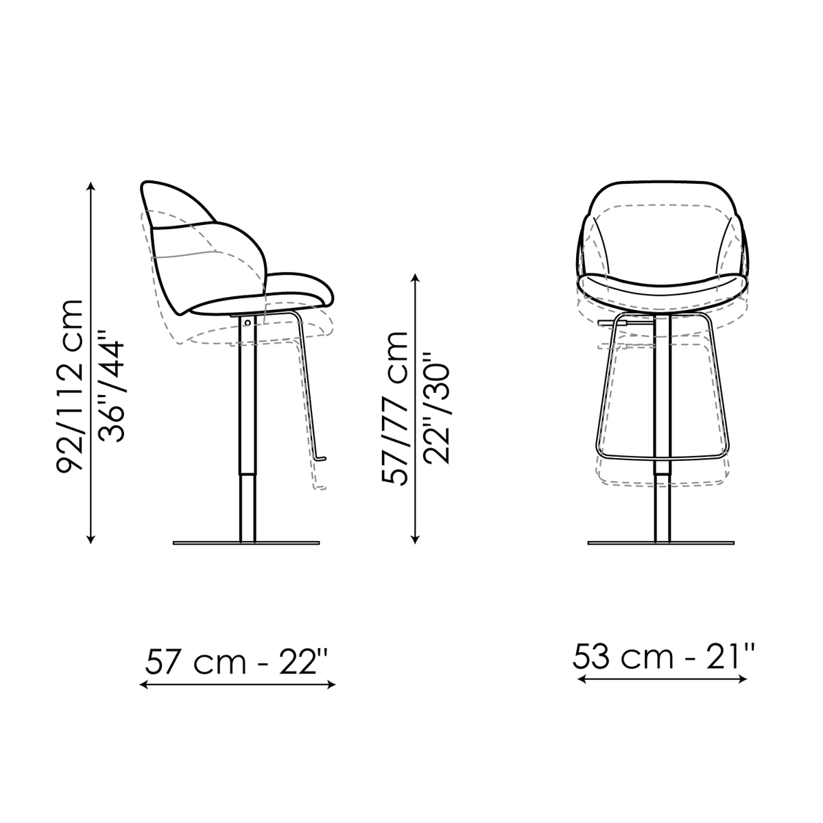 Bonaldo My way too H 57/77 Stool — manufacturer model and dimension drawing