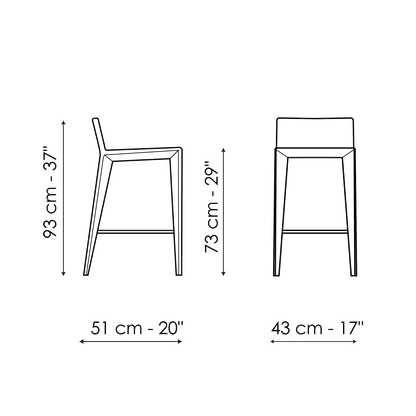 Bonaldo Filly too H 73 Upholstered Legs Stool — manufacturer model and dimension drawing