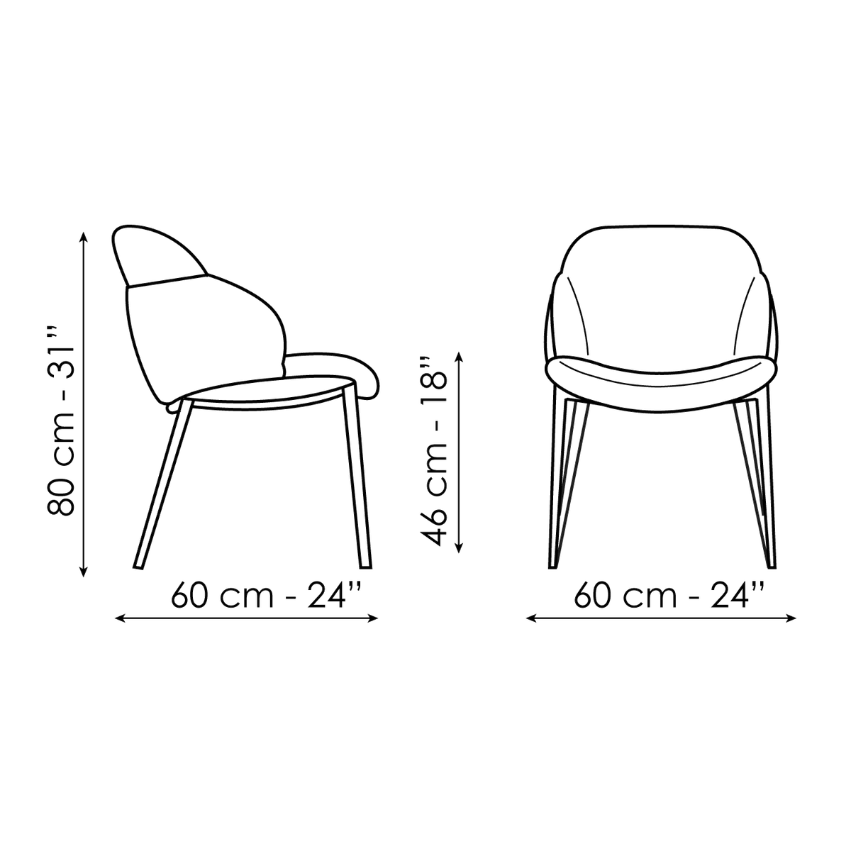 Bonaldo My way large Chair — manufacturer model and dimension drawing
