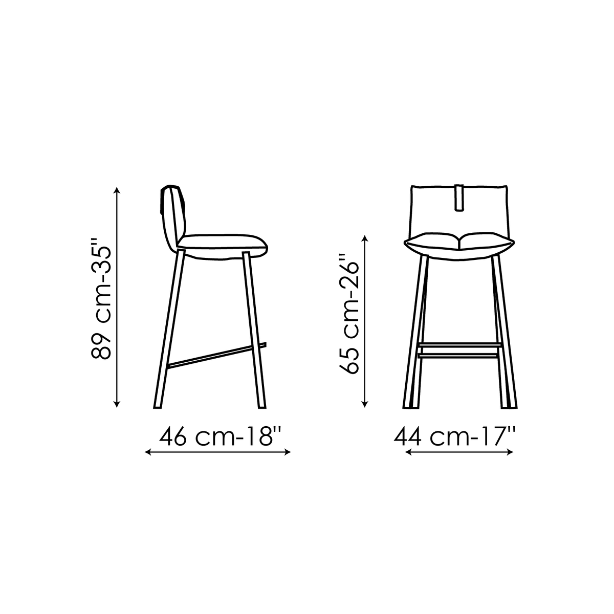 Bonaldo Pil too H 65 Stool — manufacturer model and dimension drawing