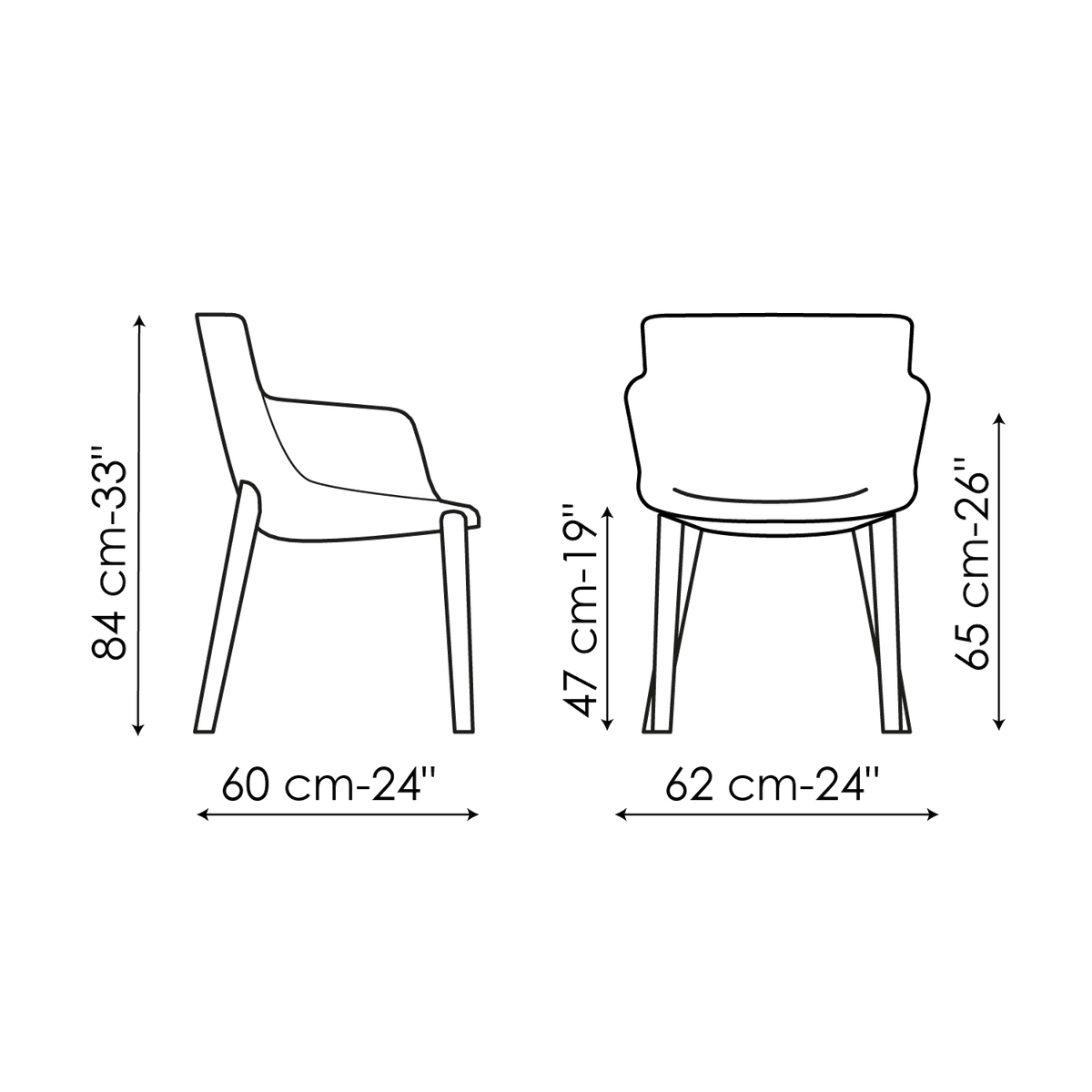 Bonaldo Miss Artika Upholstered Legs Chair — manufacturer model and dimension drawing