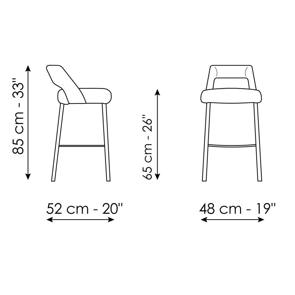 Bonaldo Mask too H 65 Stool — manufacturer model and dimension drawing