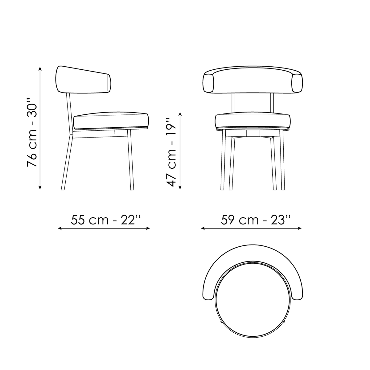 Bonaldo Neuilly Chair — manufacturer model and dimension drawing