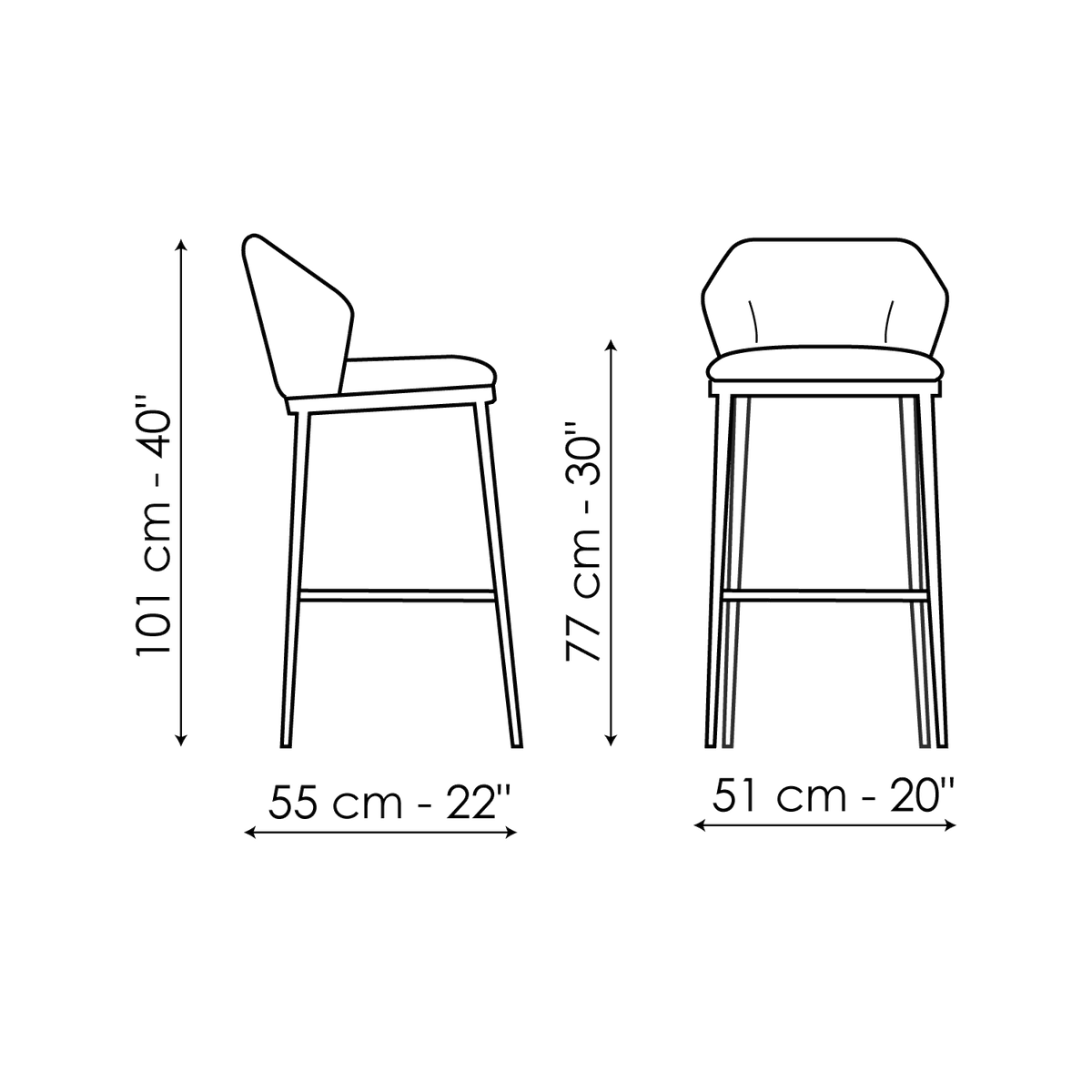 Bonaldo Mida too H 77 Stool — manufacturer model and dimension drawing