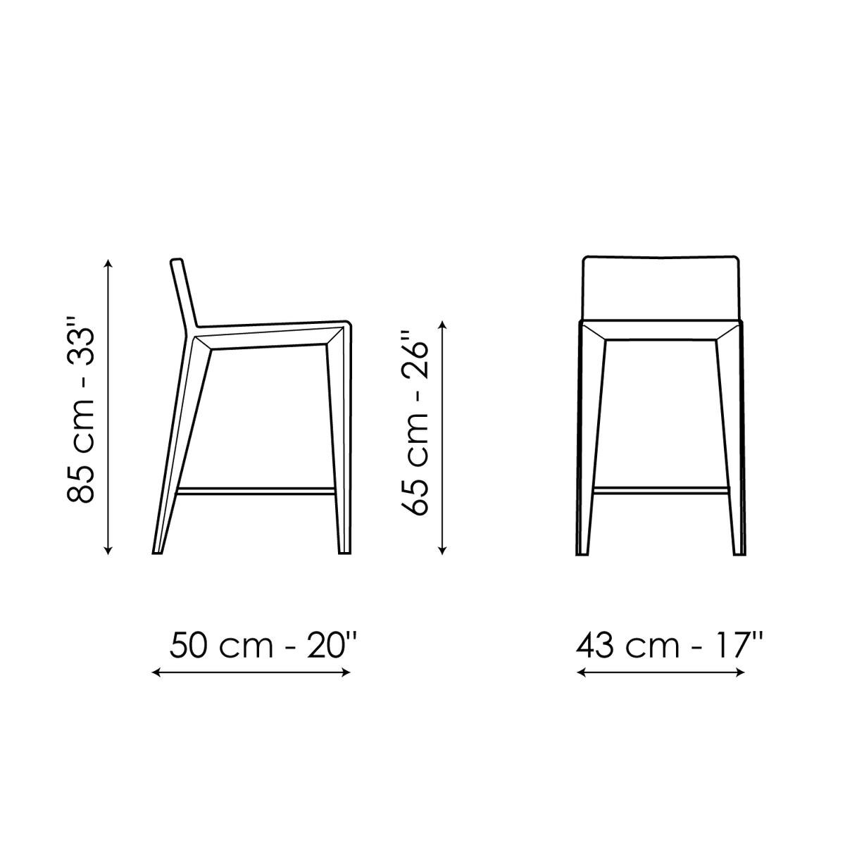 Bonaldo Filly too H 65 Stool — manufacturer model and dimension drawing